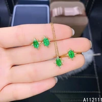 fine jewelry 925 pure silver inset with natural gem womens luxury lovely star emerald pendant ring earring set support detectio