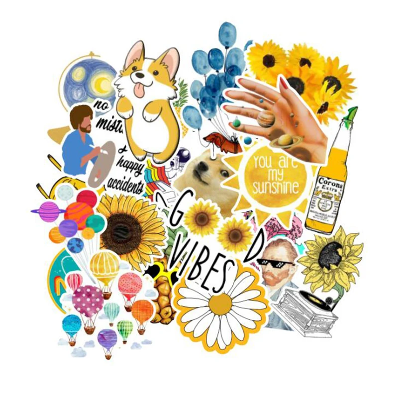 

53 шт. модный деревенский летний светильник, желтые наклейки из ПВХ для девочек, декор для автомобиля, ноутбука, багажника, гитары, багажа, ске...