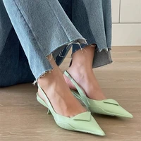 women luxury brand design pointed toe kitten heel shoes slingback high heels sandals women dress party pumps 2021 spring