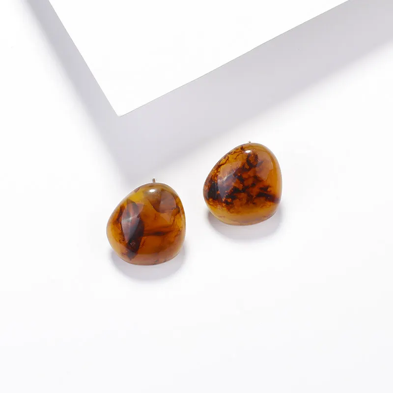 Brown Stone Shape AENSOA этнические деревянные геометрические круглые овальные квадратные висячие серьги винтажные коричневые массивные серьги из акриловой смолы модные ювелирные изделия - Окраска металла: Brown Stone Shape