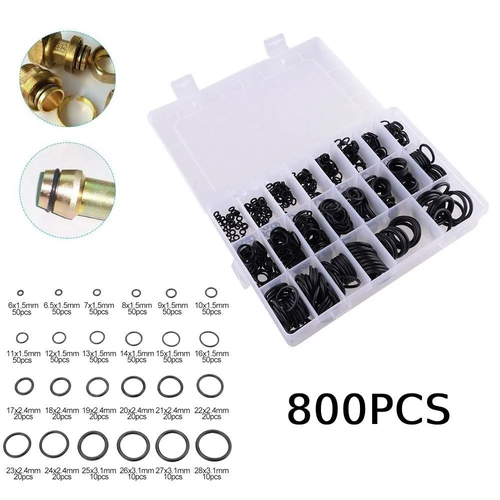 

800Pcs Motorcycle Equipments Rubber O-Ring Washer Seal Assortment Set Kit Gasket HNBR A/C System Black O-Ring Parts High Quality