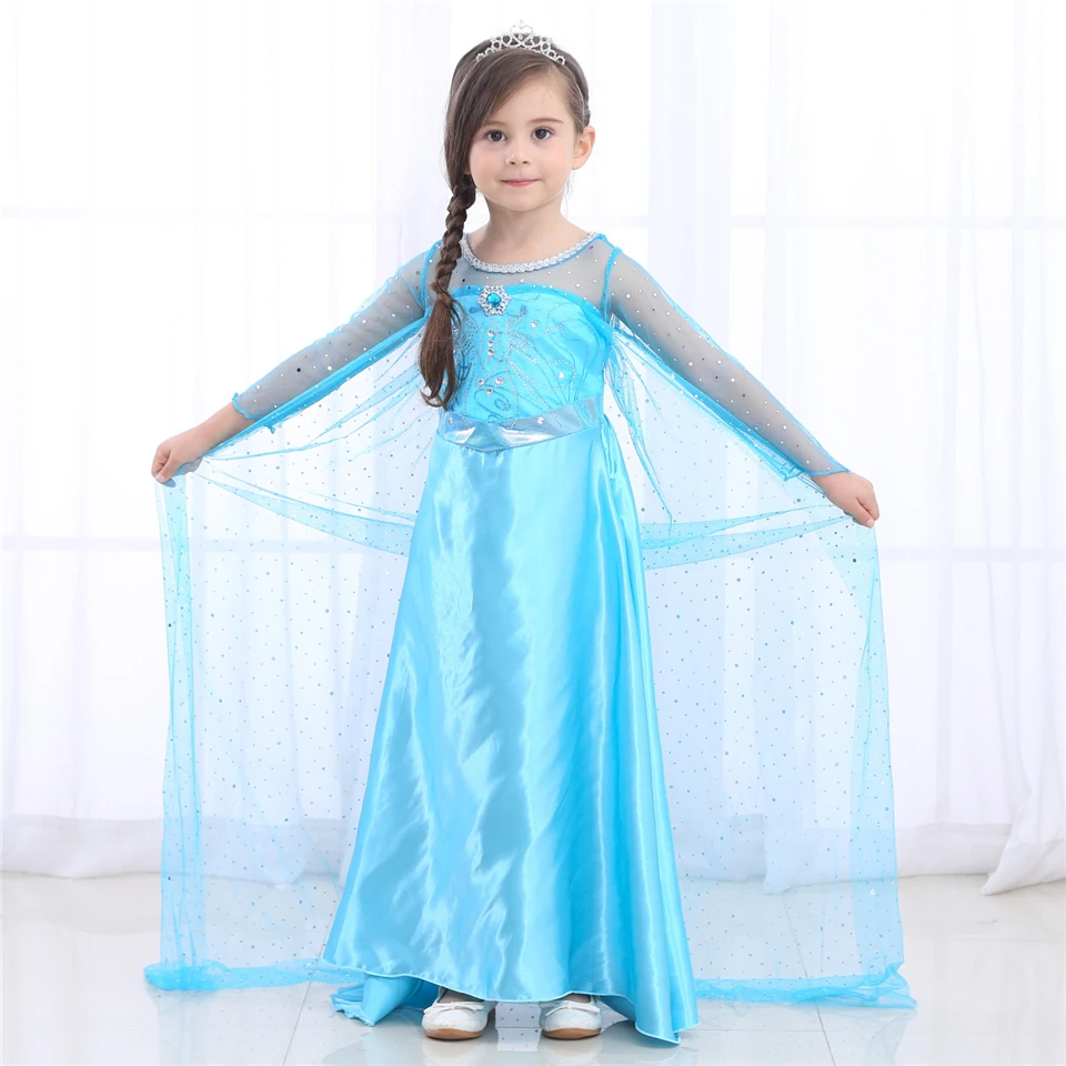New Year Elsa Anna Princess Dresses for Girls Children Clothing Long Cloak Baby Girl Snow Queen Dress Crown Magic Stick Gold Wig | Детская