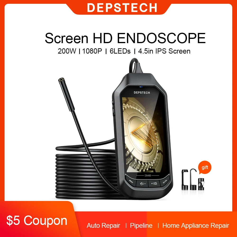 

DEPSTECH 2.0MP Industrial Endoscope for Car Borescope Inspection 4.5in IPS Screen Underwater Video Camera 6 Adjustable LED Light