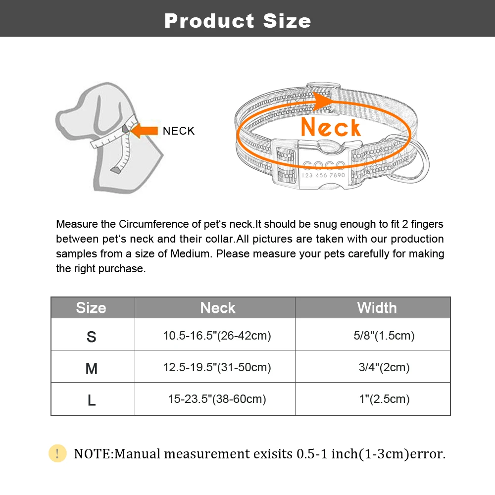 

Nylon Dog Collar Personalized Pet Collar Engraved ID Tag Nameplate Reflective for Small Medium Large Dogs Pitbull Pug