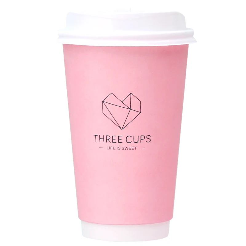 

50pcs Net red disposable coffee cup double layer paper thick hot drinks paper cups pink/black/white milk tea drinking cup 500ml