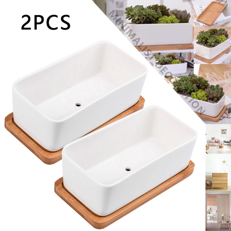 

2 Pcs/Set Succulent Plant Pots White Ceramic Flower Cactus Planter With Drainage Hole Home Office Desk Decoration 2021 Pot Trays