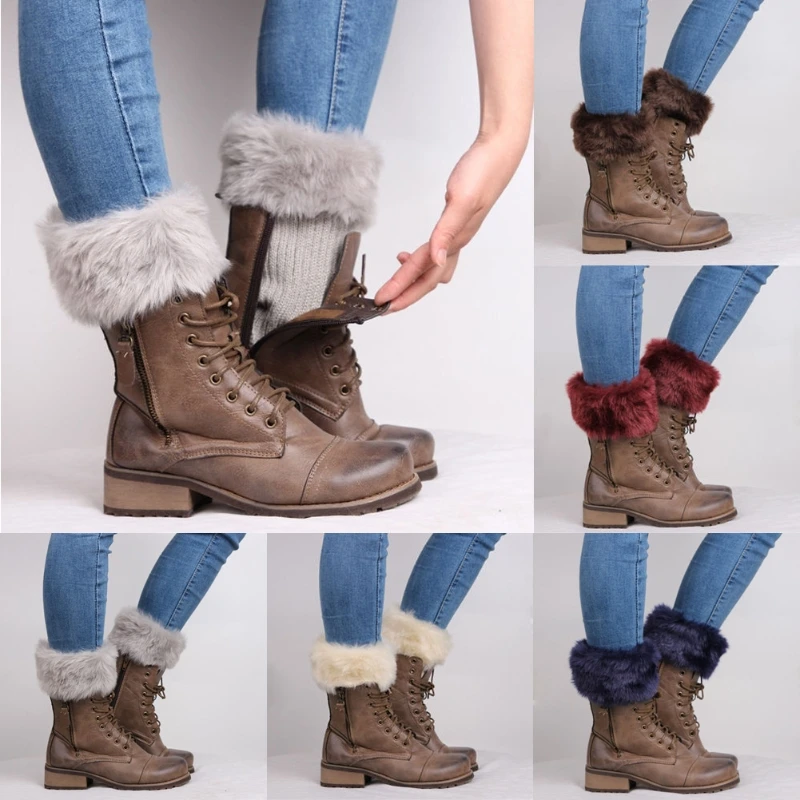 

Dropshipping Womens Winter Warm Crochet Knit Fur Trim Leg Warmers Cuffs Toppers Boot Socks