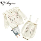 Одежда для новорожденных девочек Angou, осеннее пальто с вышивкой, вязаный кардиган с длинным рукавом для маленьких девочек, топы, детский комбинезон на бретельках для малышей