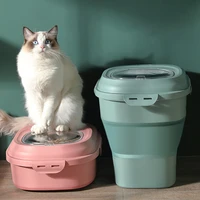foldable pets grain storage bucket sealed fresh keeping cat dog food container moisture proof foldable convenient