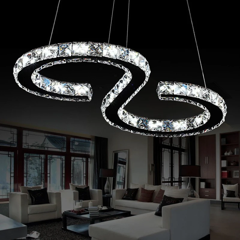 

Modern Chrome Luxury Stainless Steel Metal And Crystal LED Pendant Lighting Fixture For Dinning Room Bedroom