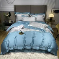 Marble Embroidered Patchwork Gray Blue Duvet Cover Set 800TC Cotton Premium Bedding set Bed Sheet Pillowcases King Queen 4Pcs