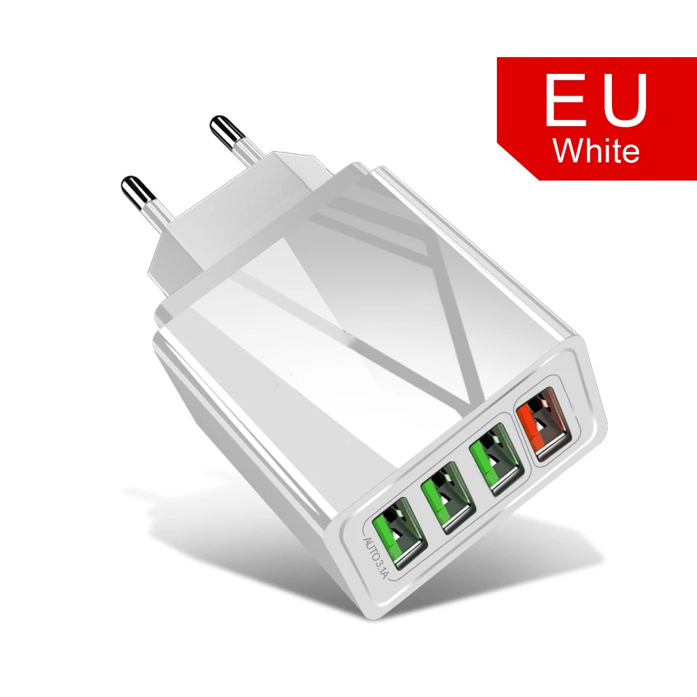 ROCK быстрое зарядное устройство 3,0 4 порта usb зарядка QC 3,0 для samsung A50 A30 iPhone 7 8 huawei P20 быстрое настенное зарядное устройство разъем-адаптер - Тип штекера: EU White