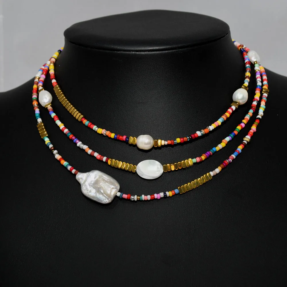 

KBJW Original new minimalist real pearl necklace Mixed MultiColor Glass Beads Summer Choker Necklace Baroque Pearl Jewelry 2020