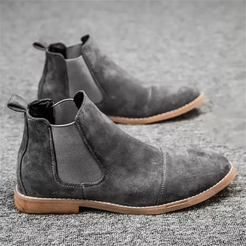 

2021 New Men Shoes Handmade Solid Color Imitation Suede Two-stage Round Toe Low-heeled Classic Fashion Dress Chelsea Boots KR400