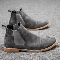 2021 new men shoes handmade solid color imitation suede two stage round toe low heeled classic fashion dress chelsea boots kr400