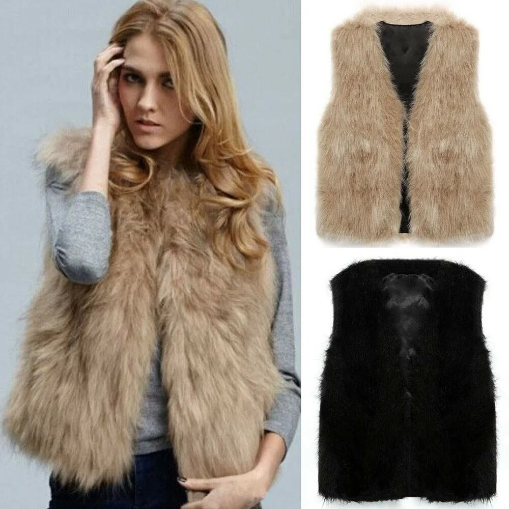 

AU Winter Women Warm Faux Fur Sleeveless Jacket Fluffy Gilet Vest Waistcoat Coat
