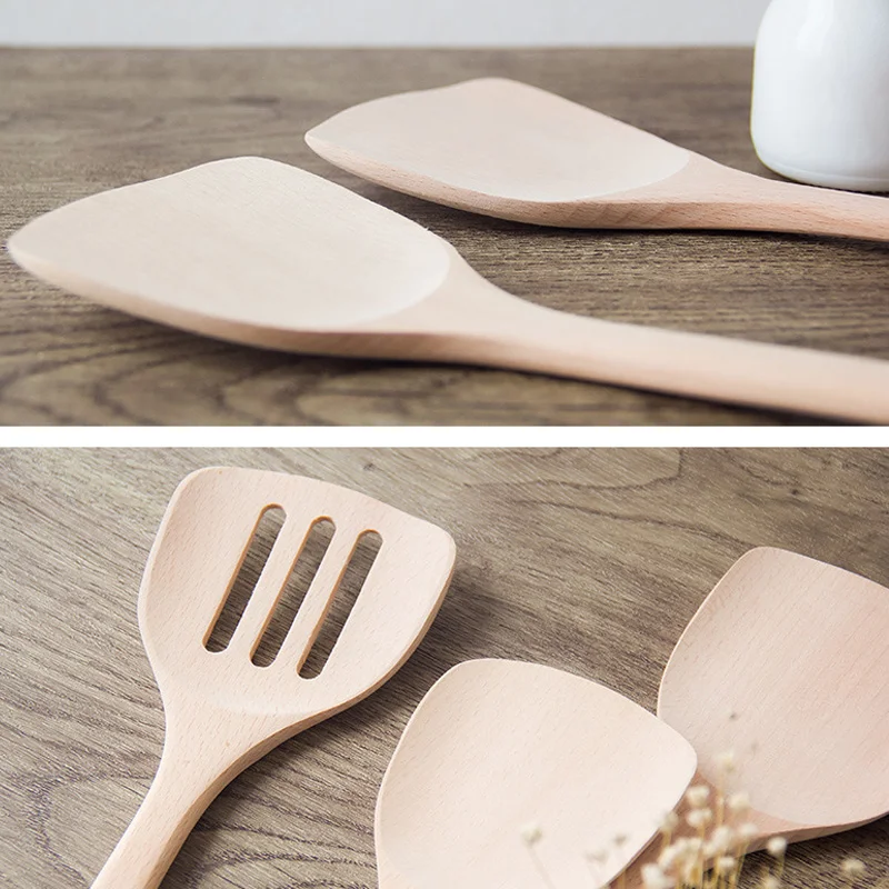 30/35 см Натуральная бамбуковая деревянная кухонная шпатель с прорезями ложка для