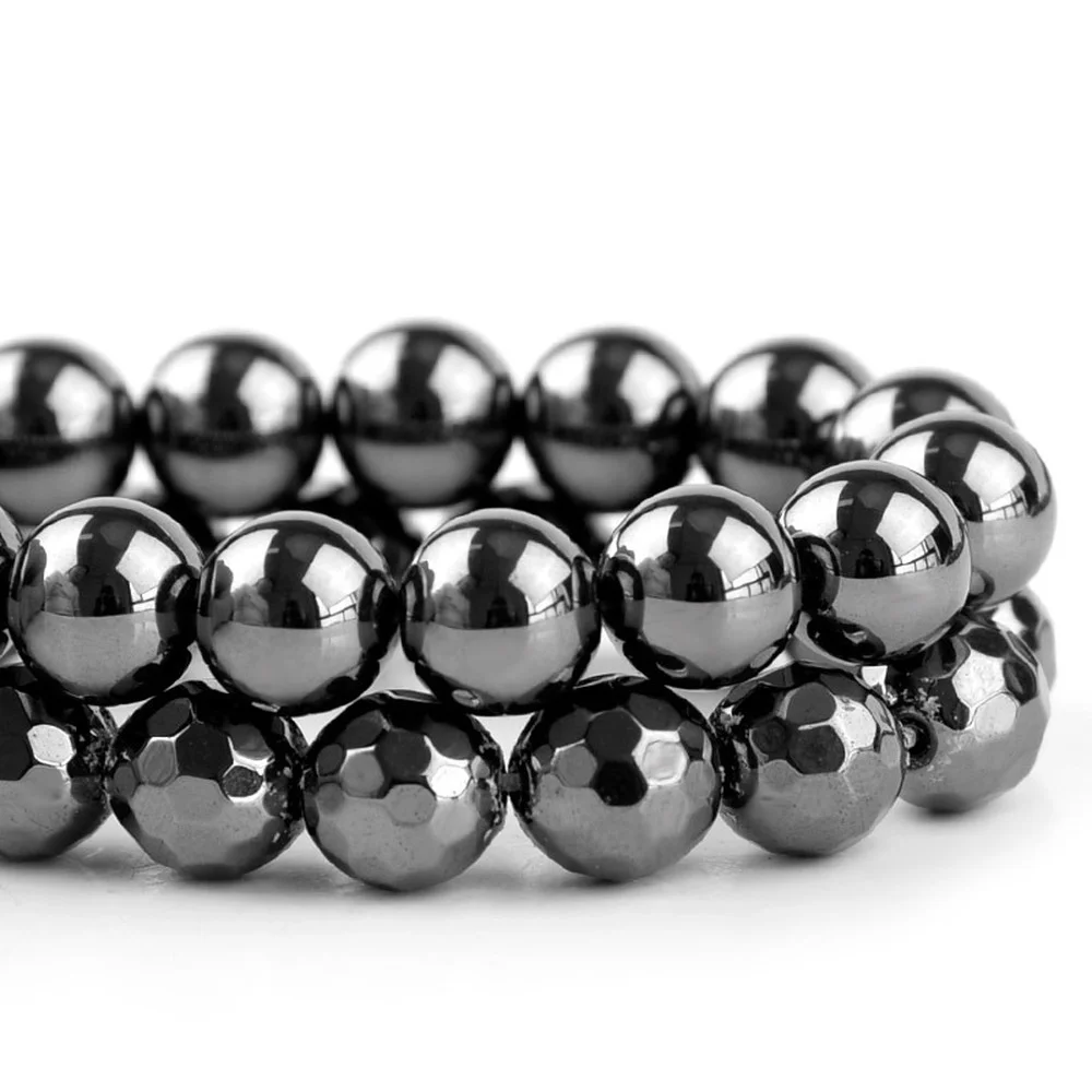 Круглые бусины из натурального камня черного гематита модные и изысканные
