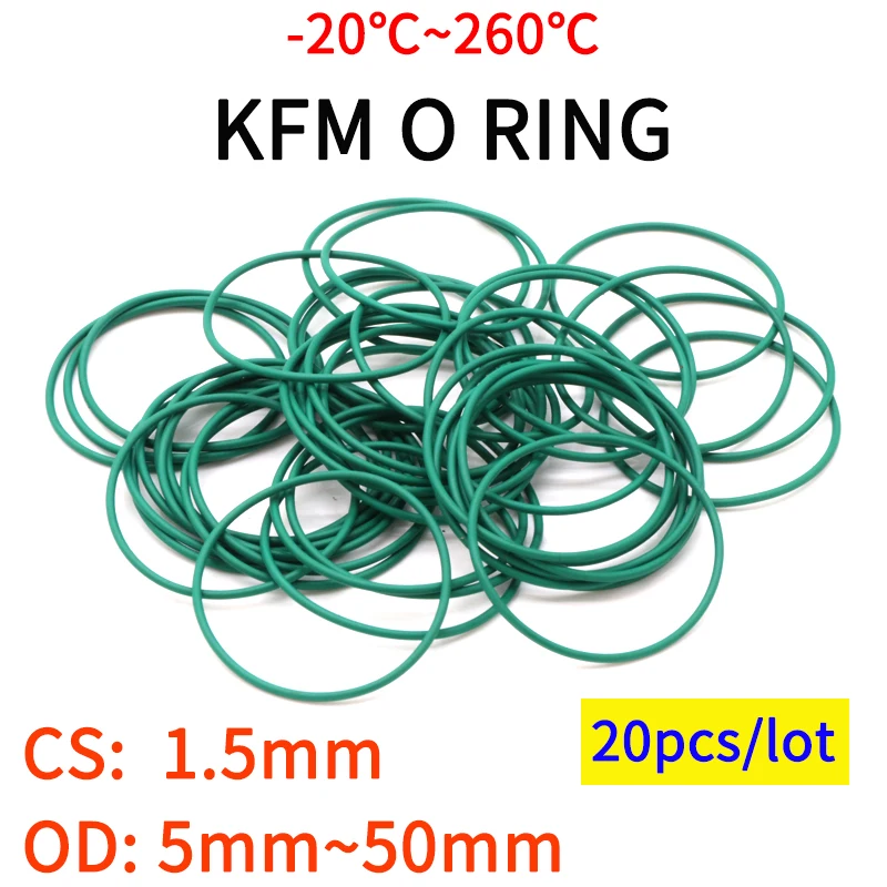 20 шт. cs1.5 мм OD 5 ~ 50 зеленый FKM флюоровое резиновое уплотнительное кольцо