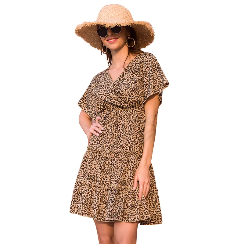 

2020 Summer Floral Dress Fashion Women Leopard Sexy Dress Casual Vacation Dresses