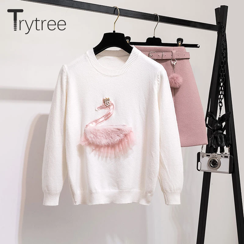 Осень-зима 2020 комплект из двух предметов Trytree повседневный сетчатый милый топ с