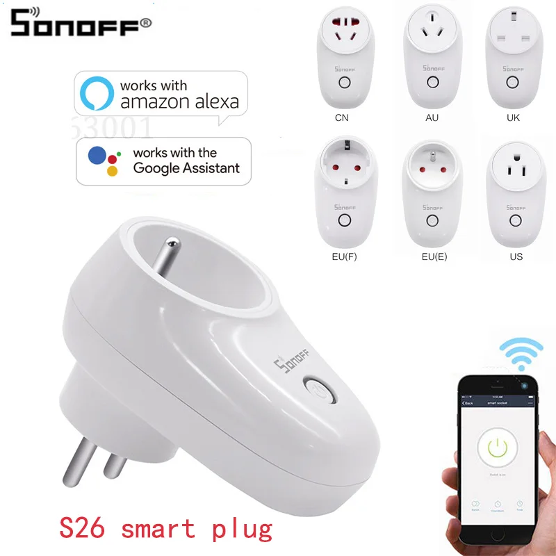 Интеллектуальный выключатель света Sonoff S26 Wi Fi Smart Plug Беспроводной умная розетка
