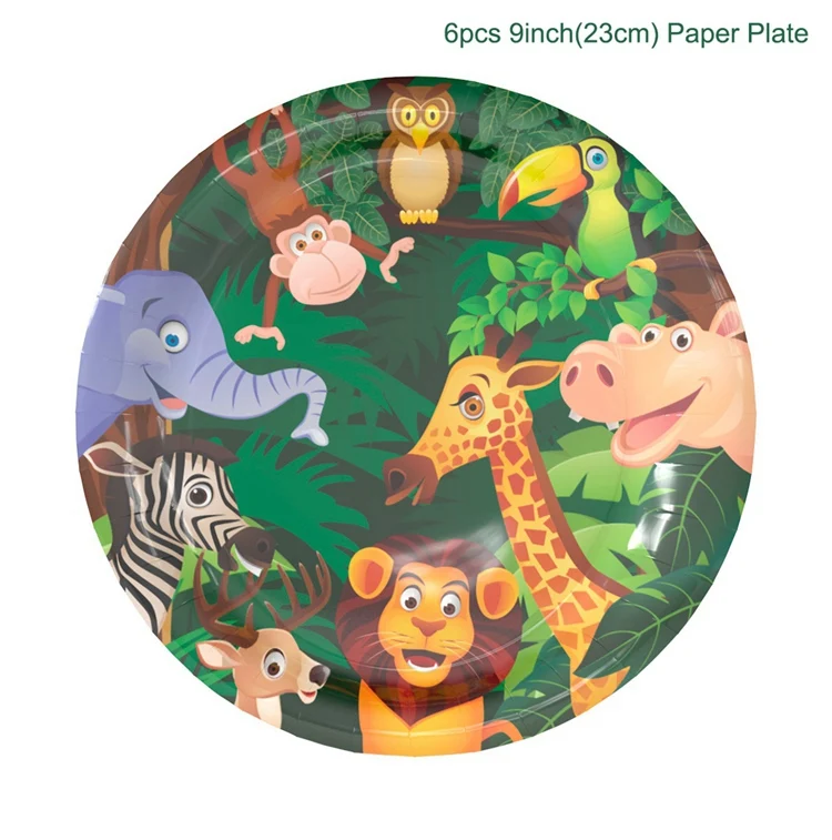 Paper Plate 01 FENGRISE джунгли баннер на день рождения Amimal гирлянда на день рождения бумажная гирлянда флаг пальмовый лист баннер Babyshower сафари животное Вымпел - Color: Paper Plate 01
