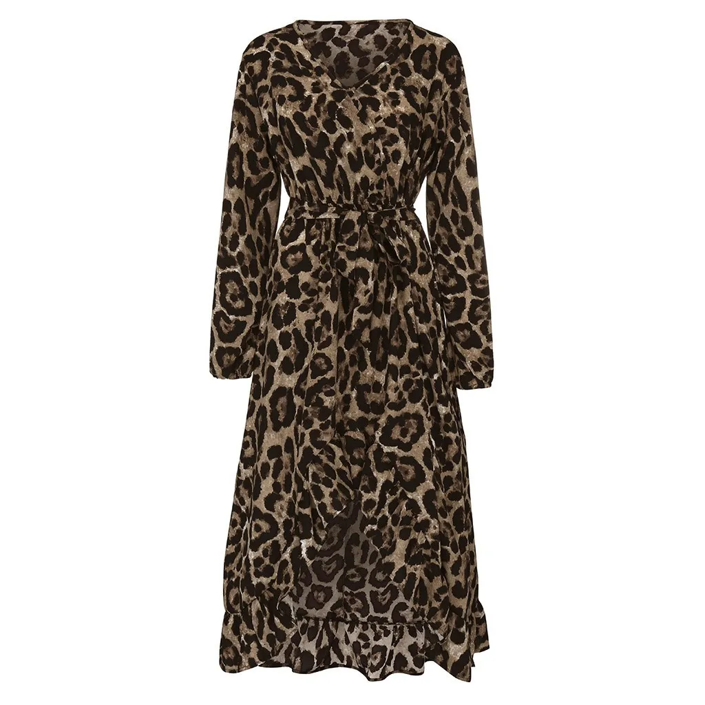 Женское платье ropa mujer vestidos de verano vestidos verano mujer robe повседневное леопардовое ТРАПЕЦИЕВИДНОЕ XL-5XL с длинными рукавами Z4