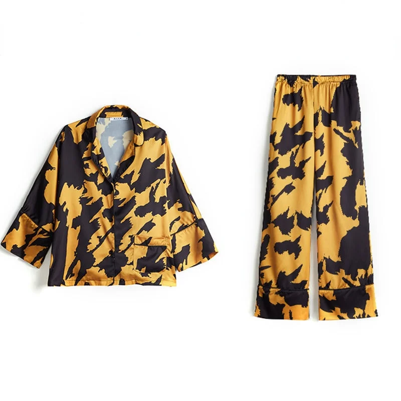 QWEEK Satin Women's Pajamas Silk Sleepwear Autumn Pijama Animal Print Female Set Woman 2 Pieces Leopard Pyjamas Goth Loungewear