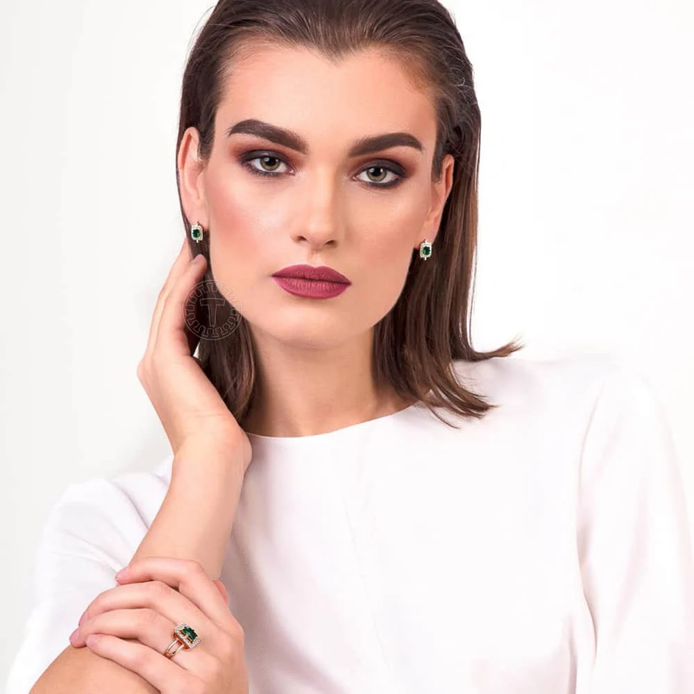 Комплект женских колец из розового золота 585 пробы с фианитом|cubic zirconia jewelry set|jewelry