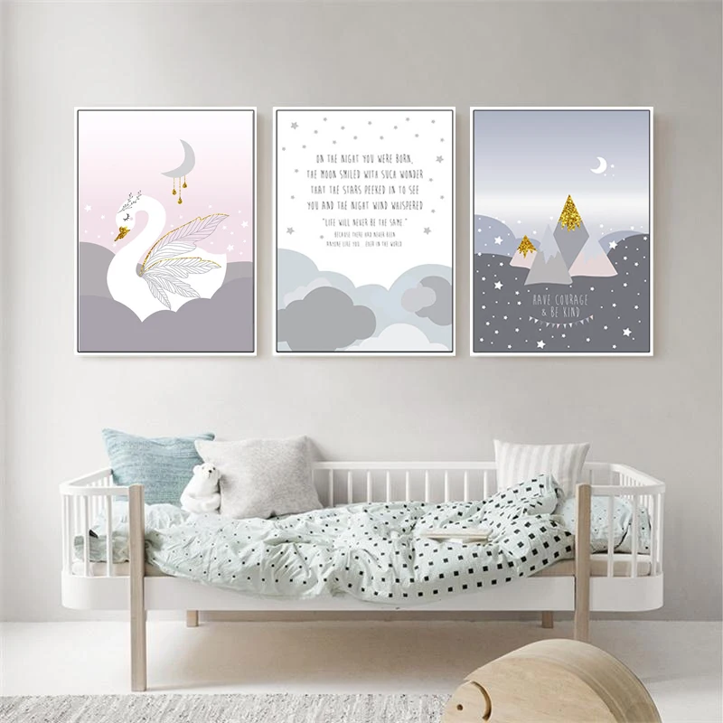 Настенный парусиновый постер для девочек с принтом лебедя горы Скандинавское