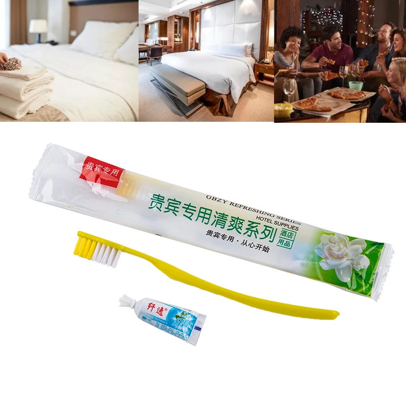 Disposable Hotel Travel Toothbrushes Mint Toothpaste Eco Friendly Soft Bamboo Tooth Brush Wash Gargle Tool Dental Oral Care Kit