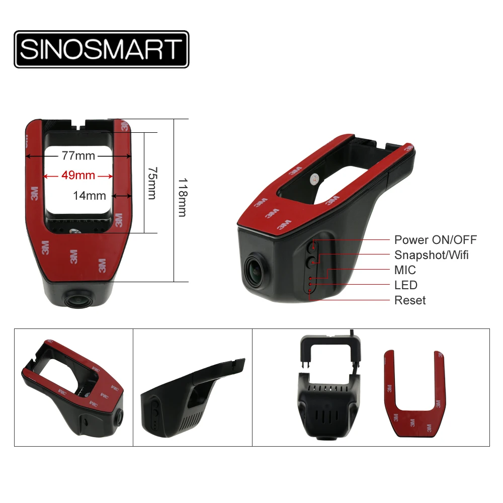 SINOSMART Novatek 96658 Универсальный Wifi DVR для Volkswagen/Honda/Mazda/Mitsubishi/Opel/hyundai/Kia App управление SONY IMX323