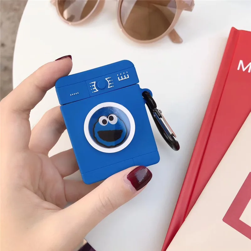 Bluetooth чехол для наушников Airpods милый защитный чехол для Airpods 2 аксессуары с брелком уличная стиральная машина кунжута - Цвет: Синий