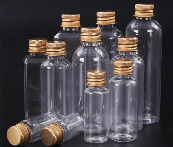 100 шт./лот пластиковая бутылка с алюминиевой винтовой крышкой косметический
