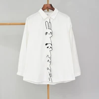 2021 new white shirt casual wear button up turn down collar long sleeve cotton blouse embroidery cartoon feminina hot sale