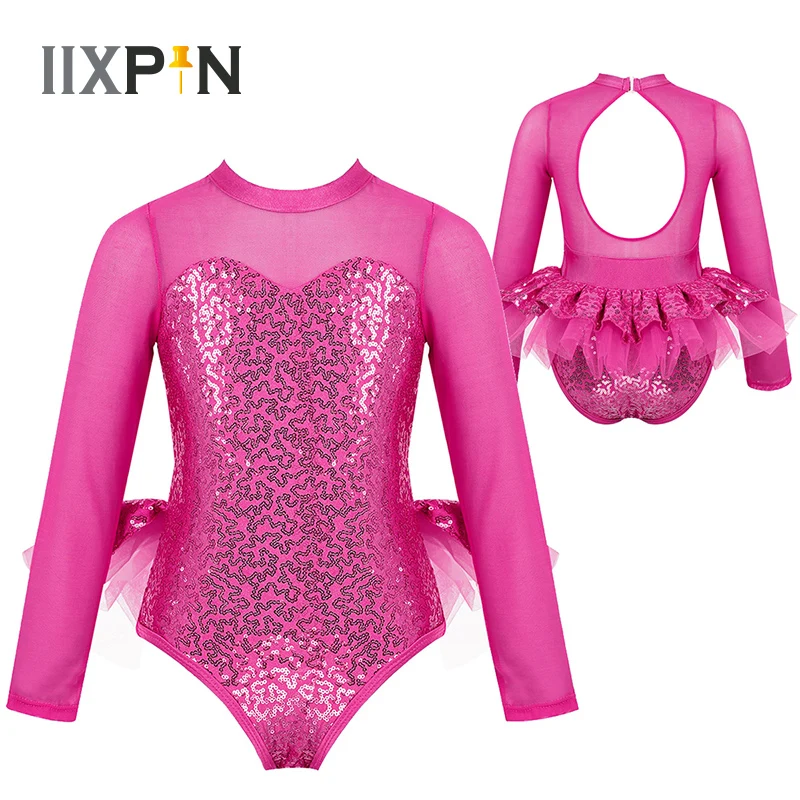 Женский Блестящий Детский костюм из фатина с длинными рукавами и вырезами на