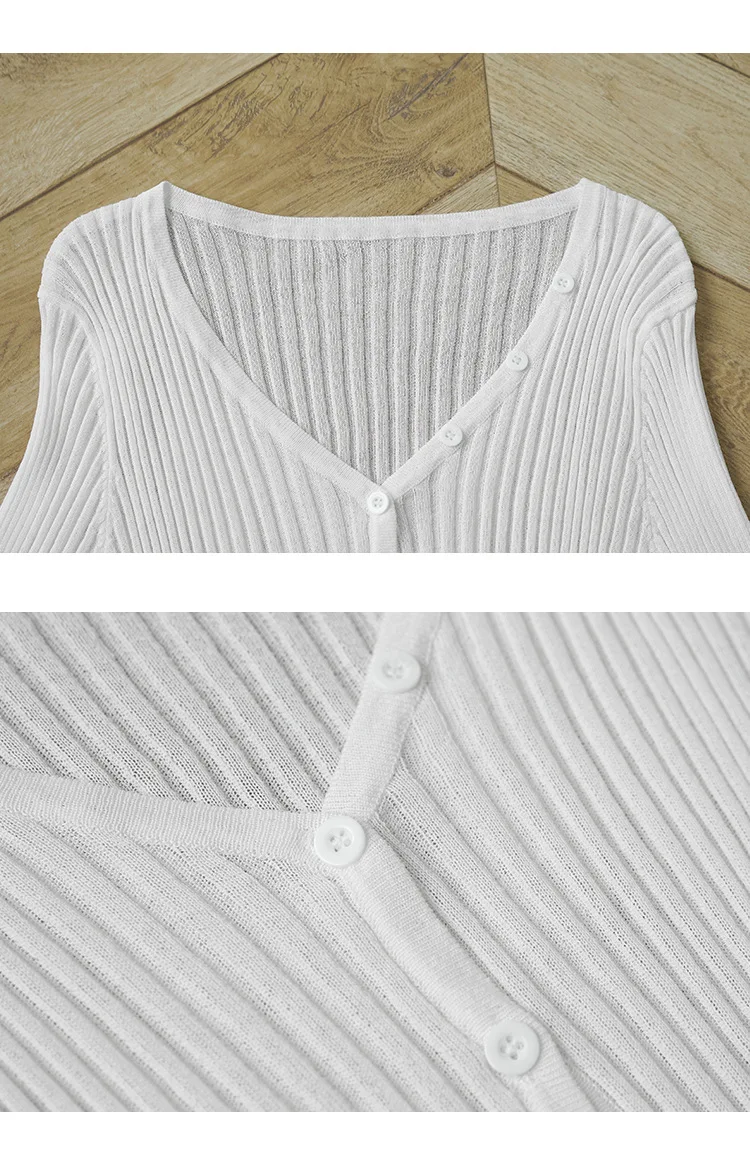 

Slim Asymmetrical Ribbed Cardigan Women V Neck Sleeve Button Summer Cardigans