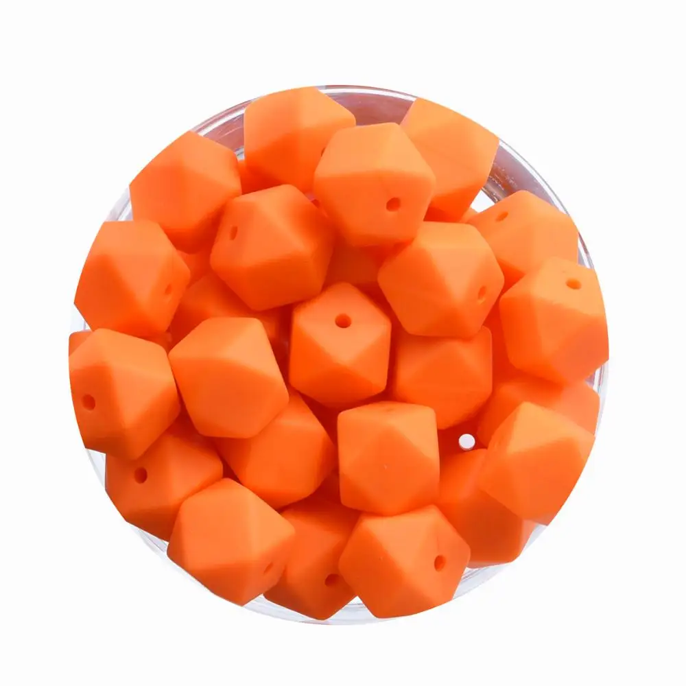 Bright Orange 20 шт. 14 мм Детские шестигранные силиконовые бусины Восьмиугольные бусины DIY соска цепь Perle Силиконовые Детские Прорезыватели жевательные бусины детские товары - Цвет: Bright Orange