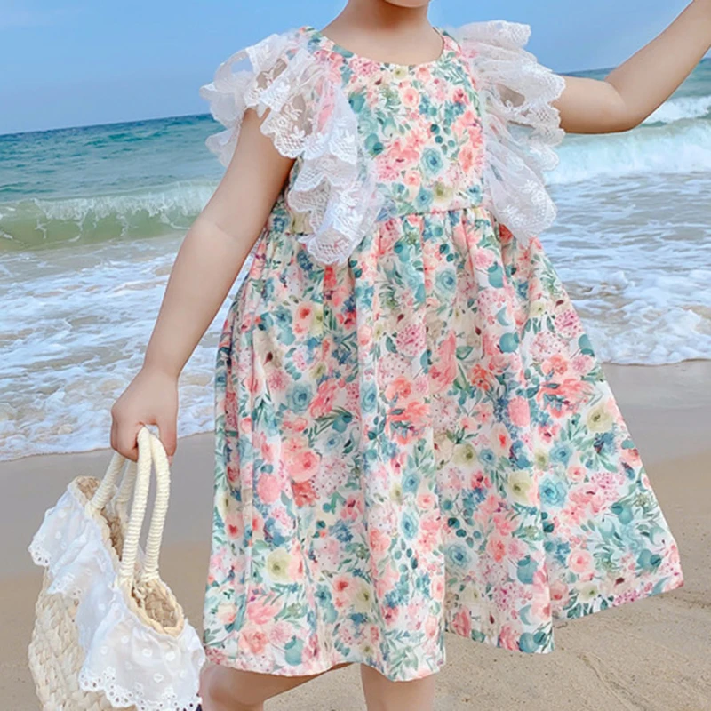 

Новинка 2022 года; Летнее платье с цветочным рисунком; Повседневное платье; Одежда для маленьких девочек в пляжном стиле; Детская одежда для д...
