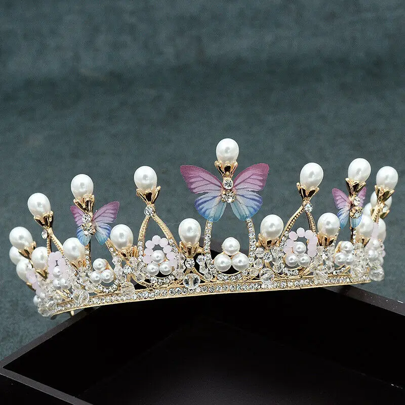 

Baroque Butterfly Pearl Tiaras Crown Rhinestone Bridal Wedding Hair Accessories Vintage Tiara Crystal Headband Flower Jewelry