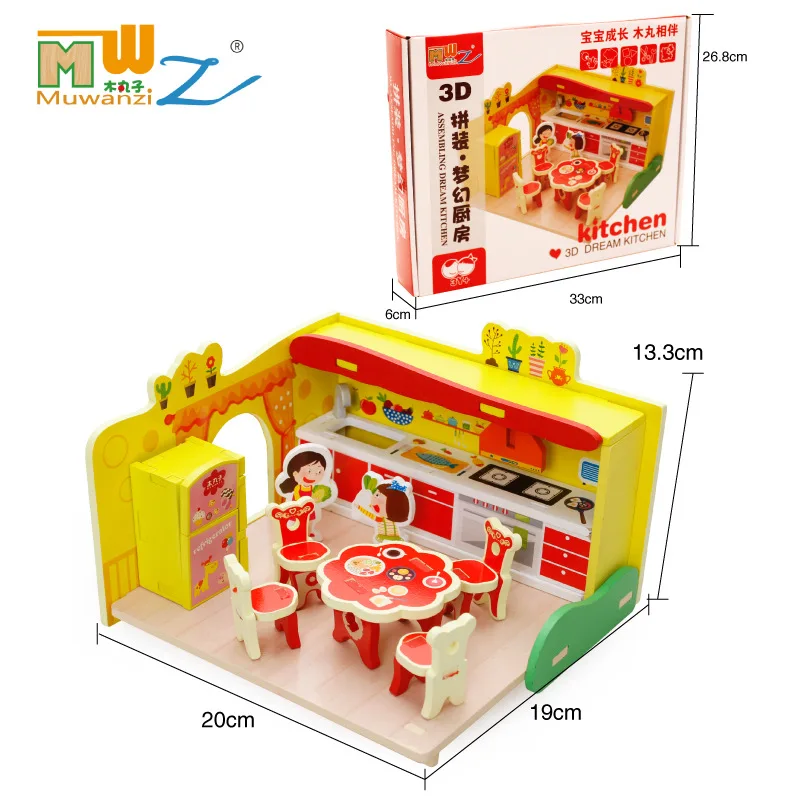 Кукольный домик миниатюрный кухонный набор деревянные штабелируемые блоки