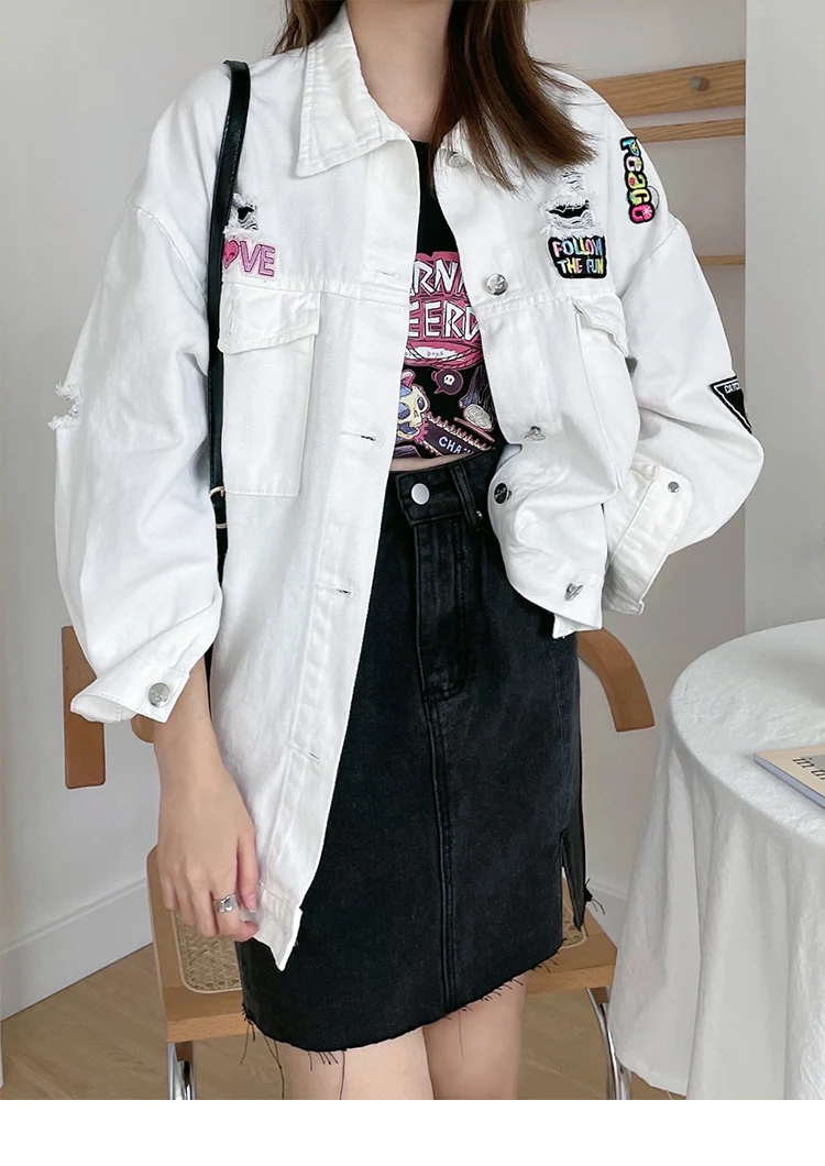 

Spring and Autumn Design Denim Coats Women Loose Korean Streetwear Outerwear 2021 New Embroidered Applique Cardigan Jackets