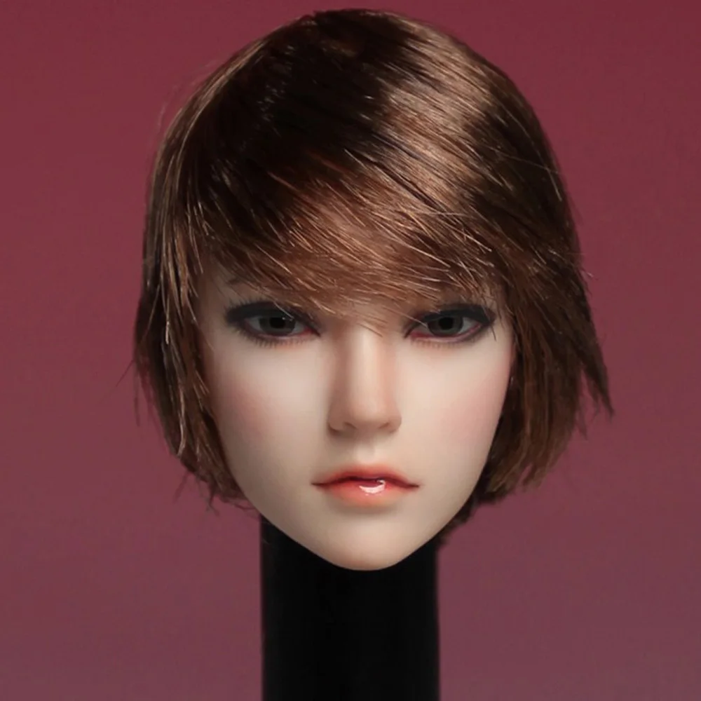 1/6 азиатский золотистый красный черный волос женская модель головы 12-дюймовый
