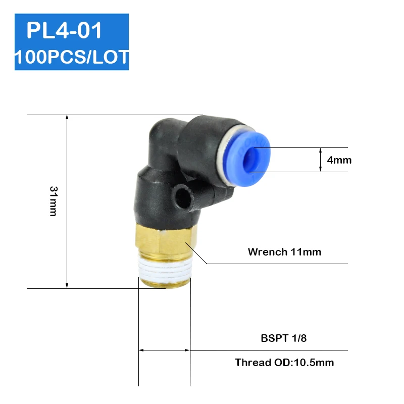 Высокое качество 100 шт. внешняя резьба 1/8 дюйма до 4 мм пневматические
