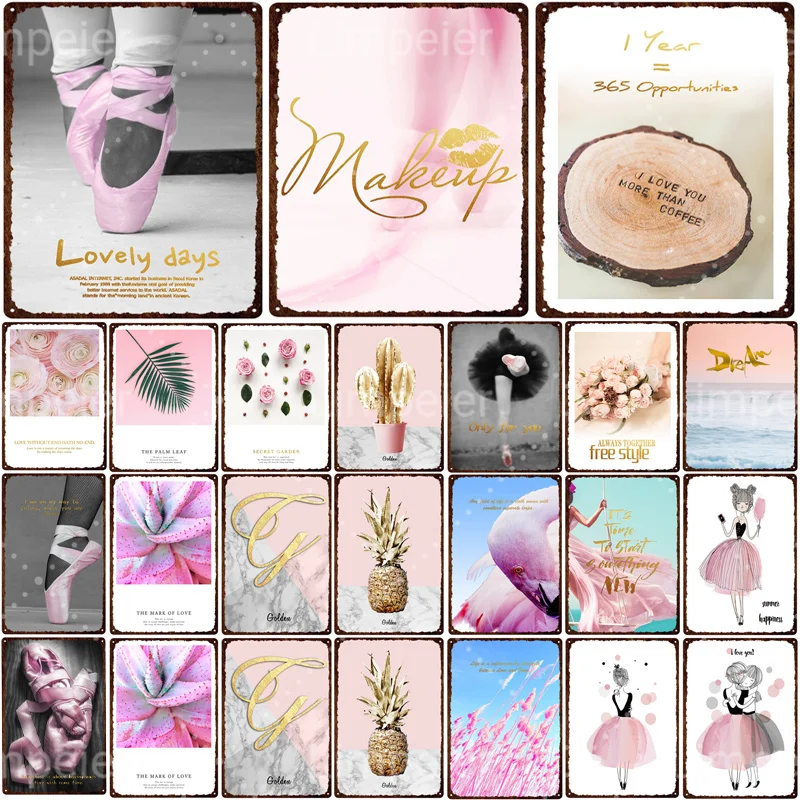 

Pink Love Sea Wedding Venue Layout Bar Club Metal Poster Ballet Classroom Leaf Nordic Style Tin Painting Hd Printing Lovely Girl