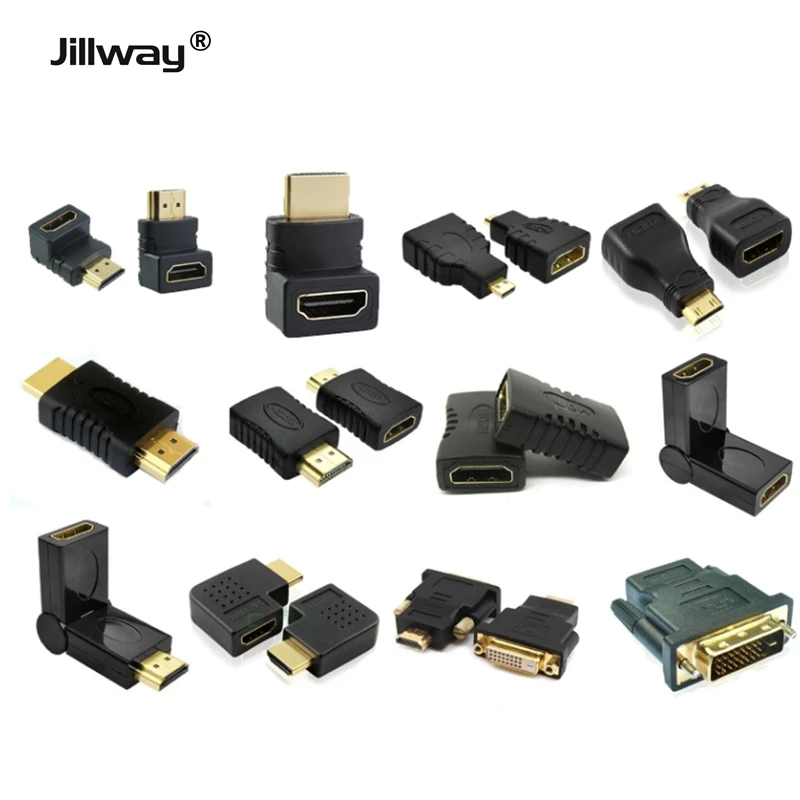 Jillway-adaptador HDMI Connector1080PHDMI-Compatible, Cable Mini HDMI/Micro/VGA/DVI HDMI macho a hembra a macho