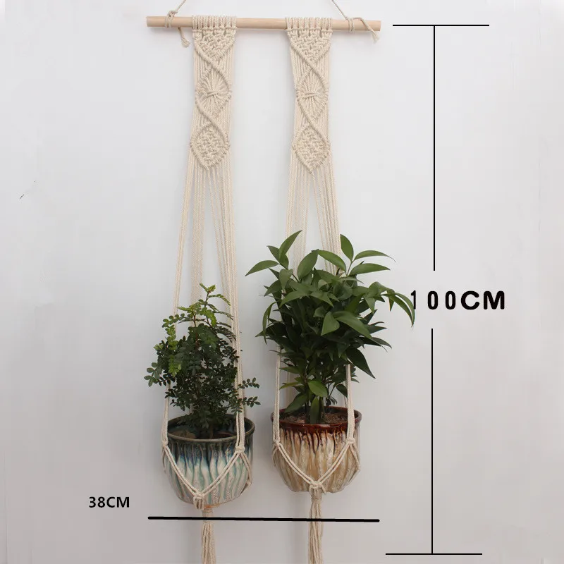 Hanging Basket 2 Макраме, подвесная корзина для кашпо, настенное растение ручной работы, вешалка для горшка, для помещений, фиолетовая окантовка и деревянный бисер, вечерние, свадебные, для украшения дома - Цвет: Hanging Basket 2