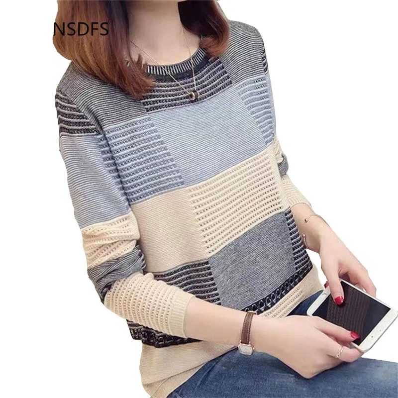 Осенне-зимние пуловеры с круглым вырезом свитера Повседневная вязаная рубашка