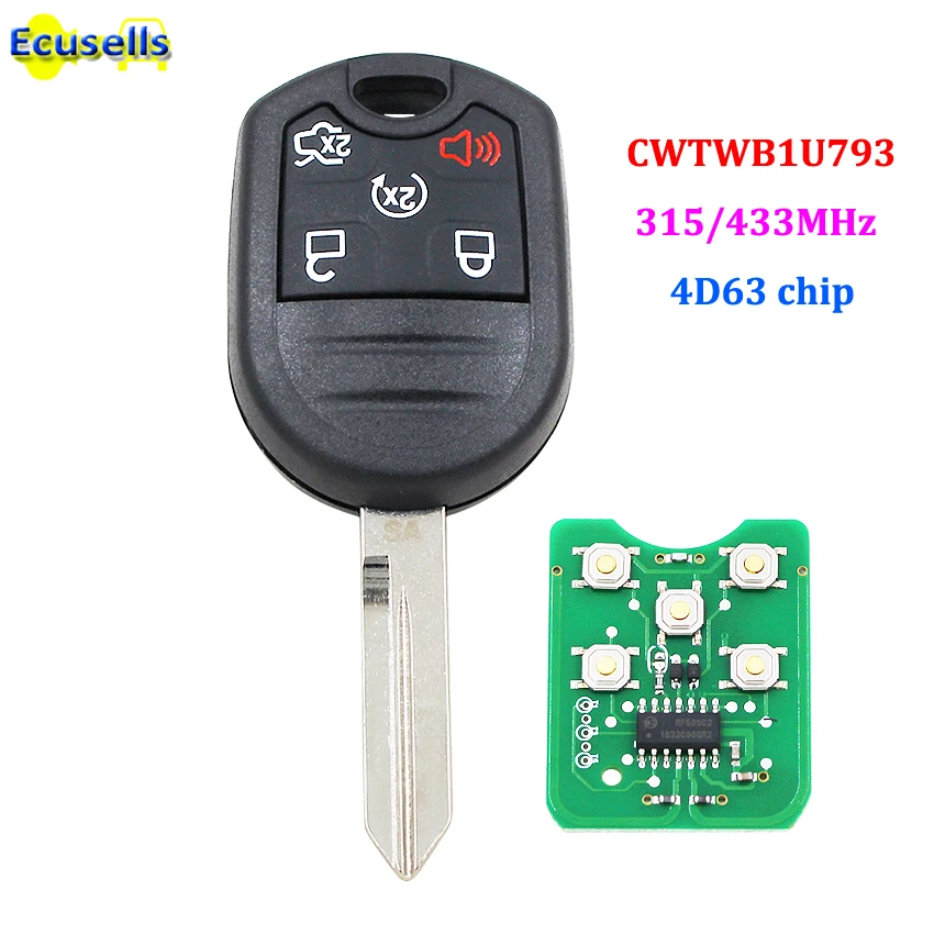 5 кнопок 433 МГц 315 дистанционный брелок для Ford Ranger Explorer Windstar E150 E250 F150 F250 с 4D63 чип